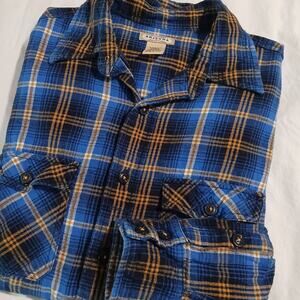 Arizona Small Blue Plaid Long-Sleeved Flannel Shirt 100% Cotton Two Pocket
